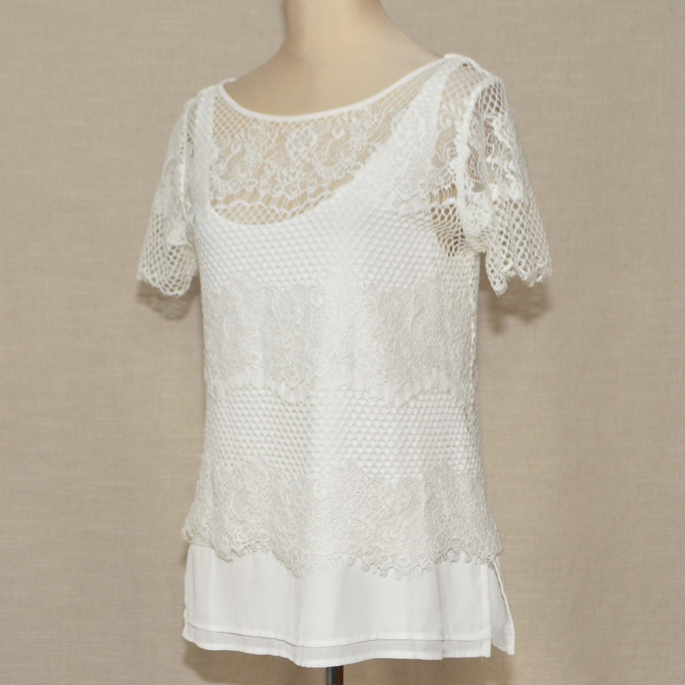 White House Black market Ivory Crochet lace Blouse